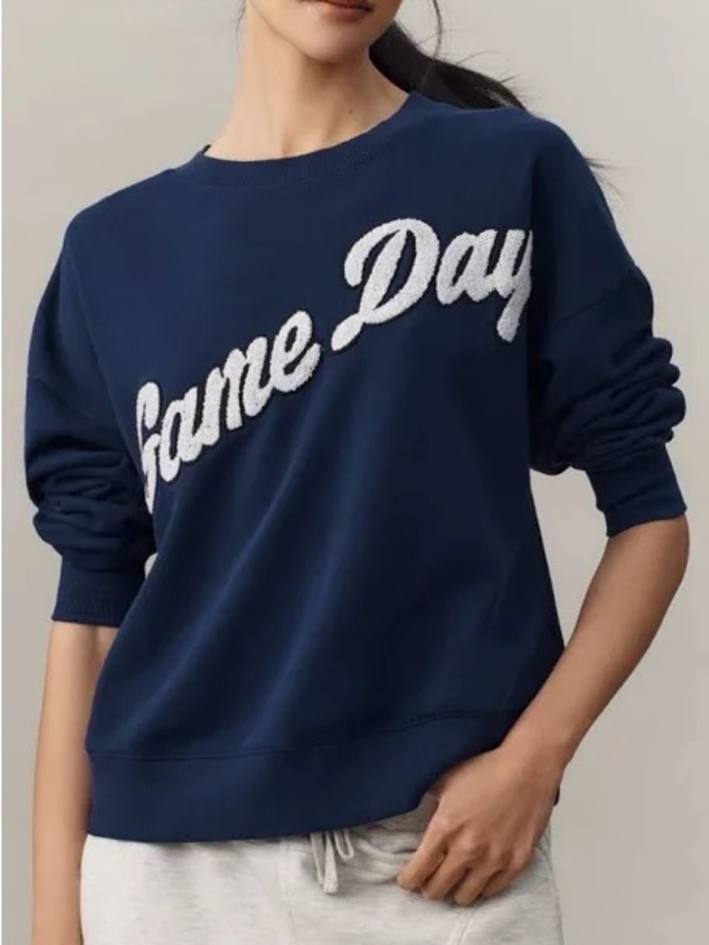Anthropologie Maeve Game Day Navy Scropt Sweatshirt Women's XXS